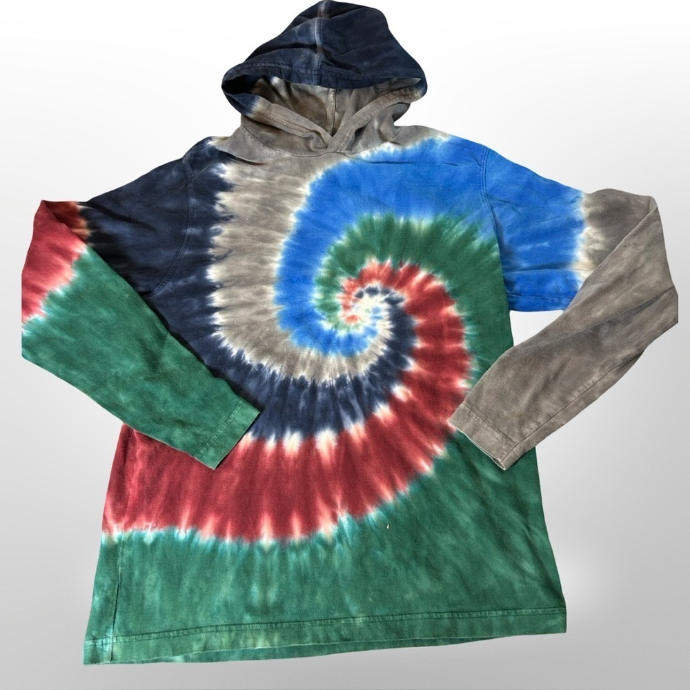 Landsβ End Tie-Dye Hooded Long Sleeve Tee | Super Soft | Size L 14β16